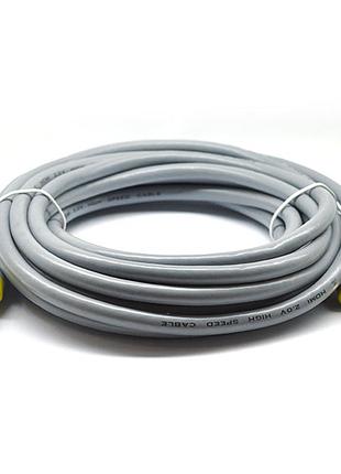 Кабель merlion hdmi-hdmi v-link high speed 15.0m, v2,0, od-8.2 mm, круглий grey, конектор grey/yellow,