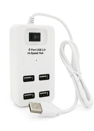 Хаб usb 2.0 4 порти, white, 480mbts живлення від usb, з вимикачем, blister q100