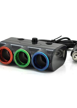 Азу розгалужувач olesson 1523, 12v-3*12v+2*usb, black, blister