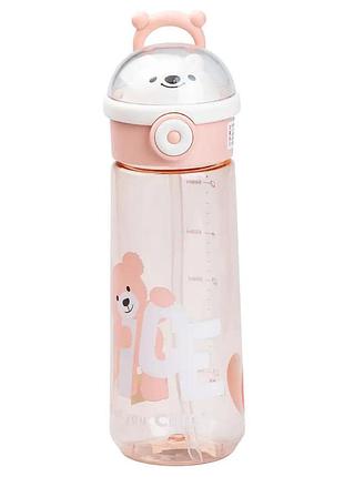 Бутылка для воды 620 мл с трубочкой розовая hp17300p