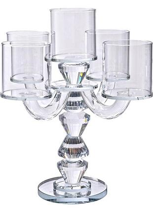 Канделябр на 5 свічок 19×19×24 см підсвічник декоративний скляний на ніжці прозорий hp-4-31