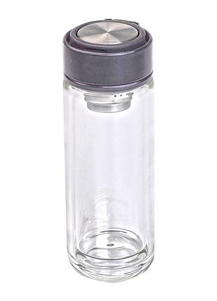 Термос стеклянный с двойными стенками и ситечком 330 мл черный hp-14-39b