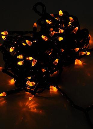 Гірлянди 100led (діод) yellow, 7 режимів, 5 метрів, чорна ізоляція, box