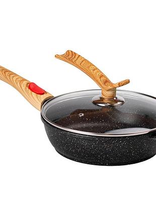 Алюмінієва глибока сковорода (2,4 л) зі скляною кришкою ø 24 см black mgc hp-4-463b