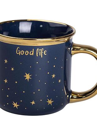 Чашка керамічна із золотим обідком та позолоченою ручкою 320 (мл) good life синя rx-n231506bl