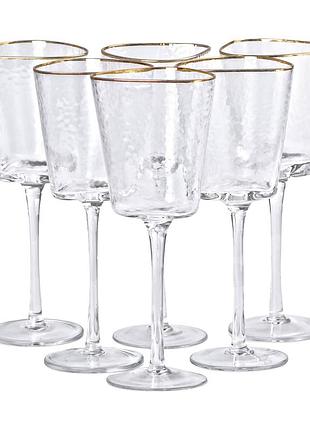 Набор из 6 бокалов 350 мл, для вина с золотым ободком hp-16-22