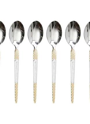 Набір чайних ложок 6 штук ложки для чаю з нержавіючої сталі 15 см срібло з золотом hp-20-39