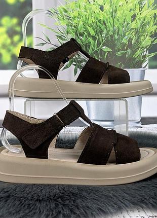 Босоножки женские tamei коричневые замшевые на объемной подошве 4977