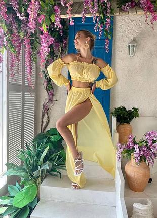 Літній легкий шифоновий костюм: спідниця та топ