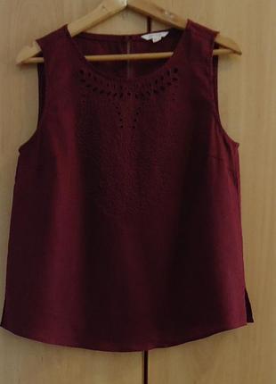 Супер брендова  блуза блузка без рукавів  вишивка прошва льон