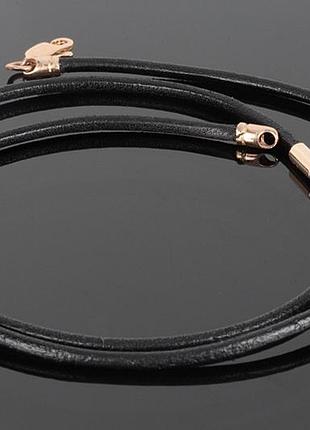 Кожаний чорний шнурок з вставками з червоного золота sh-0007