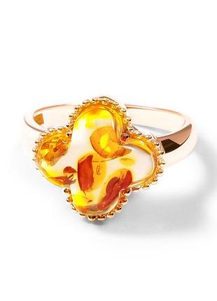 Кольцо из красного золота с янтарем k-0195