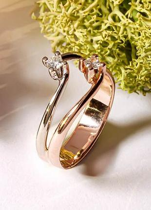 Кольцо из красного и белого золота с фианитами k-0316