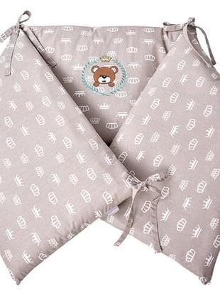 Бортик защитный в кроватку papaella хлопок корона 198х42см серый