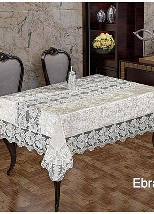 Оксамитова  велюрова скатертина з мережовом на стіл 180*220 туреччина