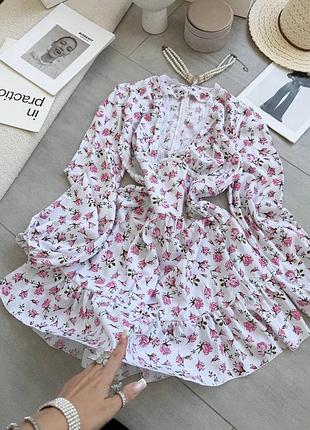 Стильна жіноча сукня міні в квітковий принт ♥️ ніжна жіноча сукня міні в квіточку ♥️