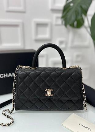 Сумка черная кожаная люкс качество с ручкой шанель