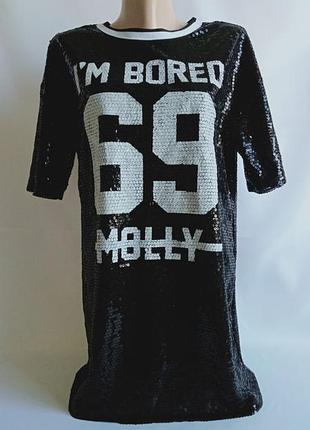 Чорне коротке плаття fashion nova туніка футболка з паєтками написом