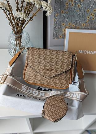 Сумка кросс боді michael kors майкл корс 2 в 1 бежевий+беж.вставка