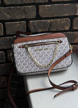 Сумка michael kors jet set large logo bag ivory пудрово-коричневий