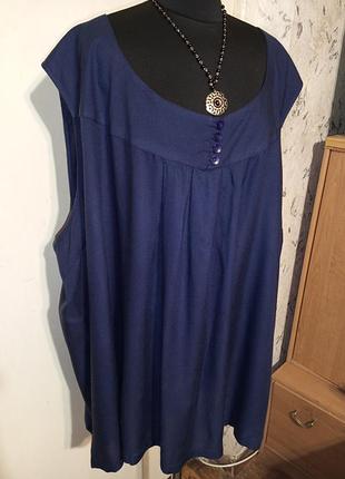 Натуральная легкая синяя бохо блузка-трапеция-безрукавка мега батал fashion comfort