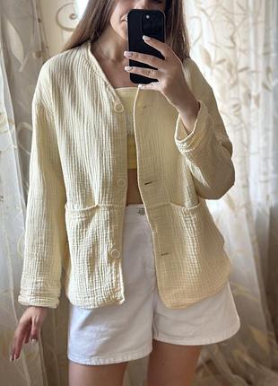 Мусліновий піджак жакет zara літній котоновий лимоний трендовий