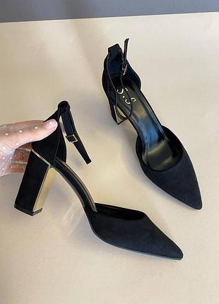 Чорні туфлі на підборах базові туфлі на каблуку замшеві туфлі чорні класичні туфлі