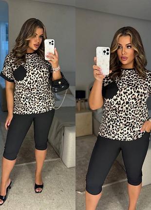 Жіночий леопардовий костюм | футболка та капрі | 5452
