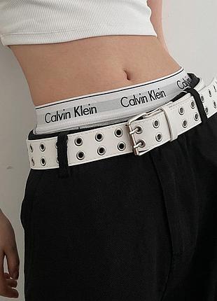 Белый пояс-панк с люверсами 9973 широкий ремень с пряжкой-гвоздиком металл 110 см