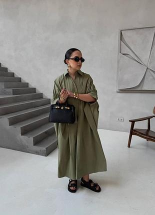 Платье макси длинная рубашка воротник свободная прямая рукав 3\4 манжеты хлопок армани