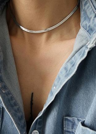 Плоский ланцюжок змійка срібло 925 покриття чокер ланцюг змія плоска
