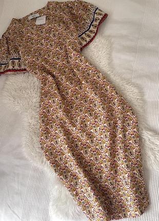 Платье миди из смесового льна в принт next р.10