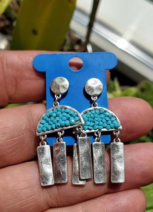 Серебряно-бирюзовые серьги из америкы, состояние новых