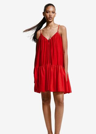 H&m пышный сарафан красный на бретелях, платье для беременных свободного кроя