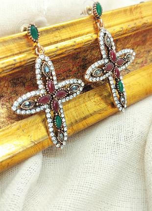 Сережки мальтійський хрест у вінтажному стилі, ретро, бохостиль