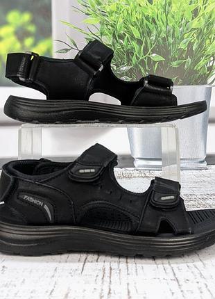 Босоніжки підліткові для хлопчика maznlon чорні на липучках 5855