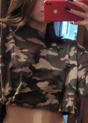 Мілітарі кроп топ з довгим рукавом жіночий камуфляж