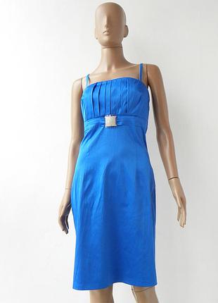 Стильное синее платье на бретельках с брошью 42 размер (36-й евроразмер).