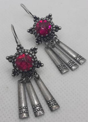 Серьги серебро 875проба камень рубин