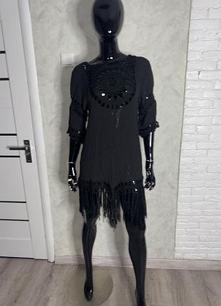 Подовжена блуза з бахромою жатка туніка в етностилі італія