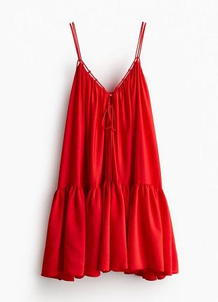 Яскрава червона обʼємна сукня h&m літня платье