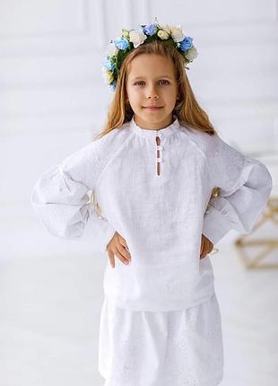 Вишиванка лляна біла по білому для дівчинки