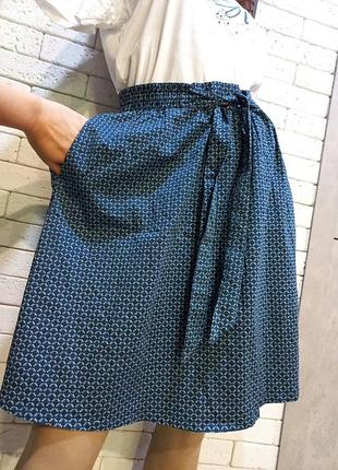 Коттоновая, новая, стильная, красивая, расклешенная, юбка с карманами, с поясом