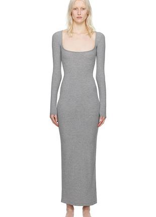 Skims soft lounge long sleeve dress heather grey