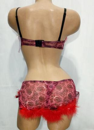 Masdana комплект женского эротического нижнего белья новогодний с пухом 75b 80b6 фото