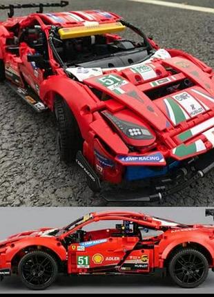 Конструктор technic ferrari 488 gte af corse 1677 деталей маштаб 1:10 феррарі червона корса 6
