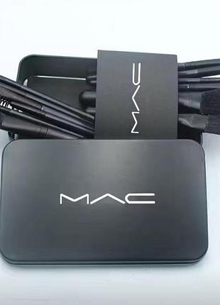 Набір пензлів для макіяжу m.a.c у металевому кейсі 12 шт black