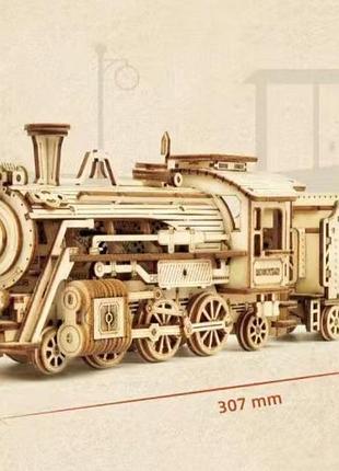 Конструктор robotime локомотив 308 деталей. дерев'яна збірна 3d модель локомотива 307х67х82 см