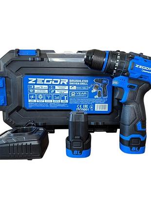 Шуруповерт аккумуляторный бесщеточный 16v zegor cdax-16blh (акумы 2ah 2шт и зарядка)