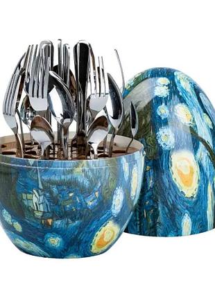 Набор столовых приборов на 6 персон из нержавеющей стали 24 штуки с подставкой яйцо hp78813